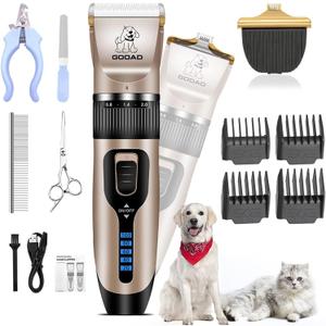 Dog Clippers for Grooming,Dog Grooming Kit for Heavy Thick Hair&Coats/Low Noise Rechargeable Cordless Hair Trimmer/Pet Shaver with Paw Trimmer for Small & Large Dogs Cats (Gold)