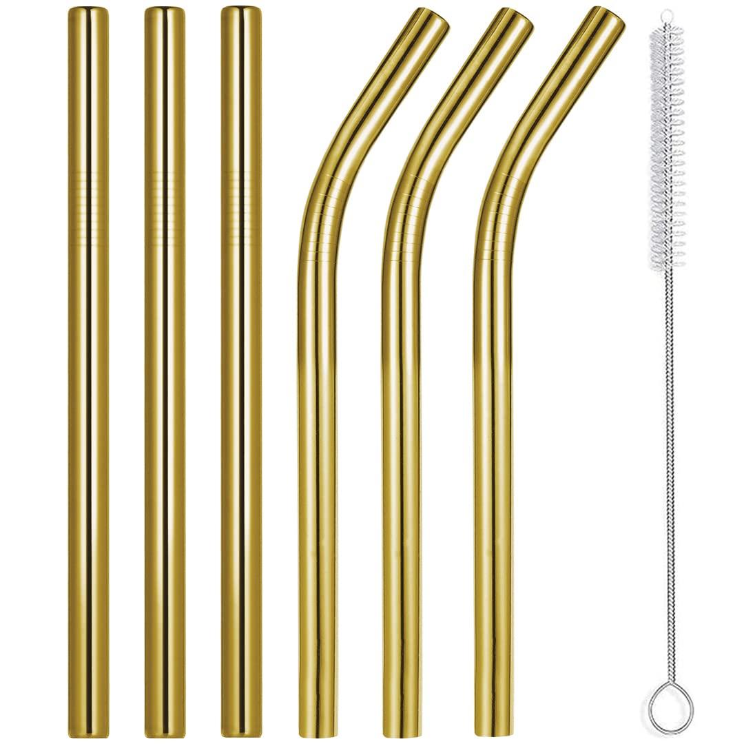 Vinaco 8.5" and 10.5" Big Smoothie Straws & Milkshake Straws, 4 Pack Food-grade Stainless Steel Straws 0.4" Wide Mouth Straw for Smoothie, Milkshakes, Thick Drinks, Gold Metal Straws Reusable
