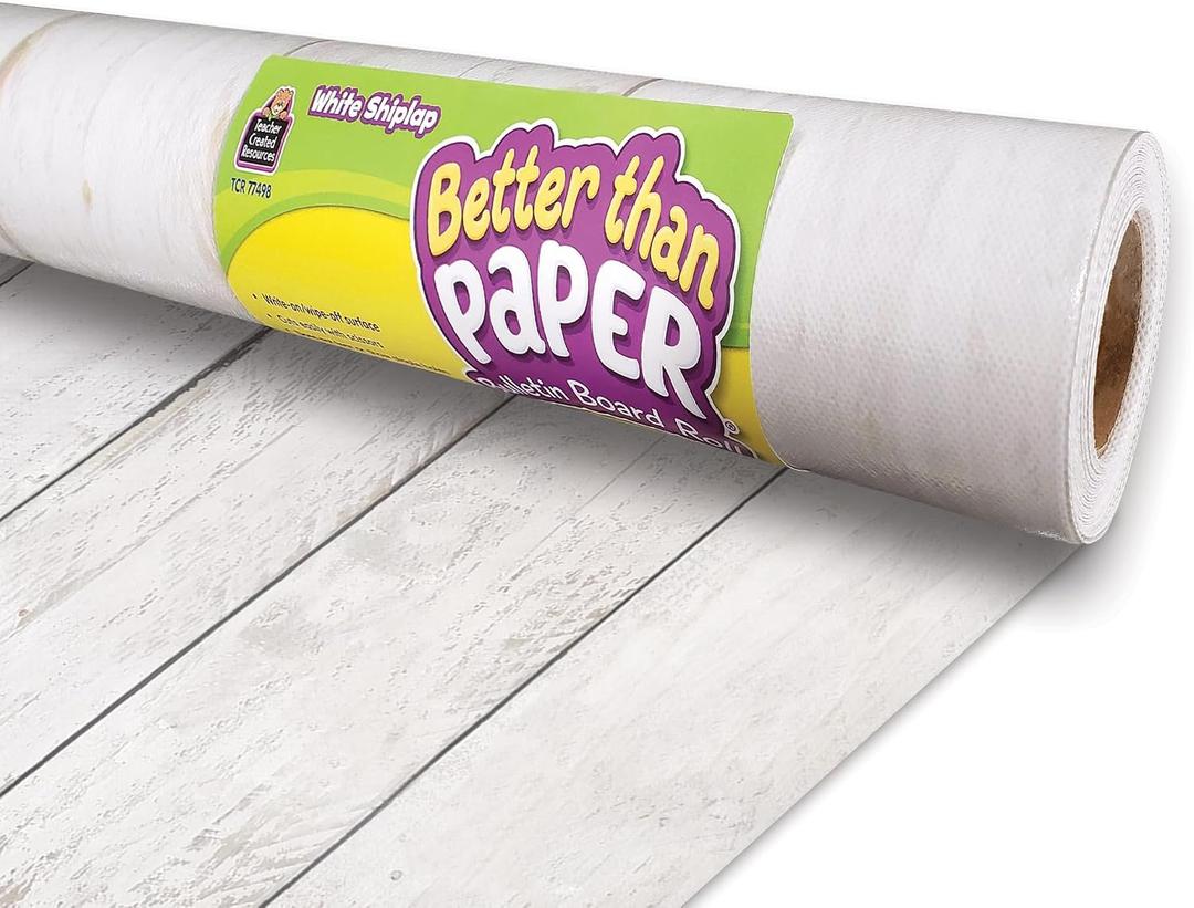 Teacher Created Resources White Shiplap Better Than Paper Bulletin Board Roll (TCR77498), 144" x 48"