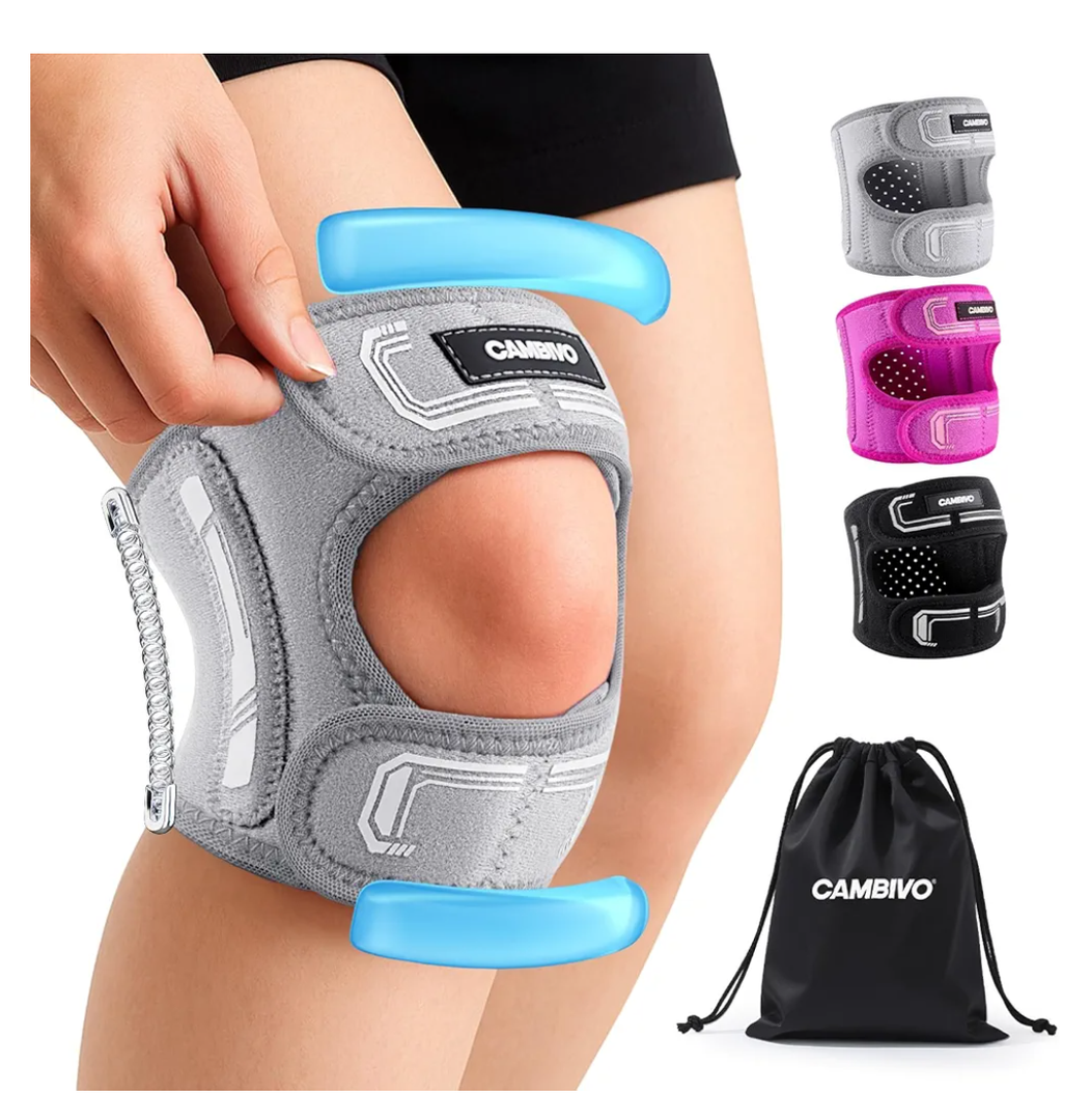 CAMBIVO Patella Tendon Support Knee Strap with Gel Pad and Side Stabilizers, Lightweight Knee Brace for Women and Men, Adjustable Knee Support for Knee Pain Relief, Running, Workouts (Gray, L/XL)