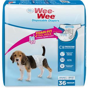 Four Paws Wee-Wee Super Absorbent Disposable Adjustable Dog Potty Training Diapers, Leak-Proof Protection for Puppies and Medium Dogs, Extra Small, 36 Count (Medium (36 Count))