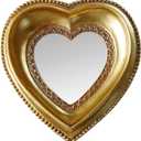 Golden Mini Vintage Mirror with Exquisite Relief Elegant Wall Decor for Bedroom Dresser Table Compact Resin Retro Design (Heart, 4.3X4.3)
