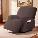 3 Pieces Stretch Recliner Chair Covers - Striped Pattern Slipcovers & Durable Furniture Protectors for Kids and Pets (1 Seater, Chocolate)