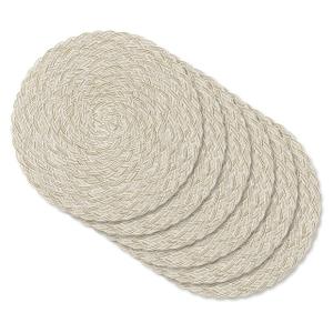 MeyJey 15" Braid Round Placemat Set of 6, Large Cotton Woven Non-Slip Placemat Set of 6 Heat Resistant Placemat 6 Piece, Beige