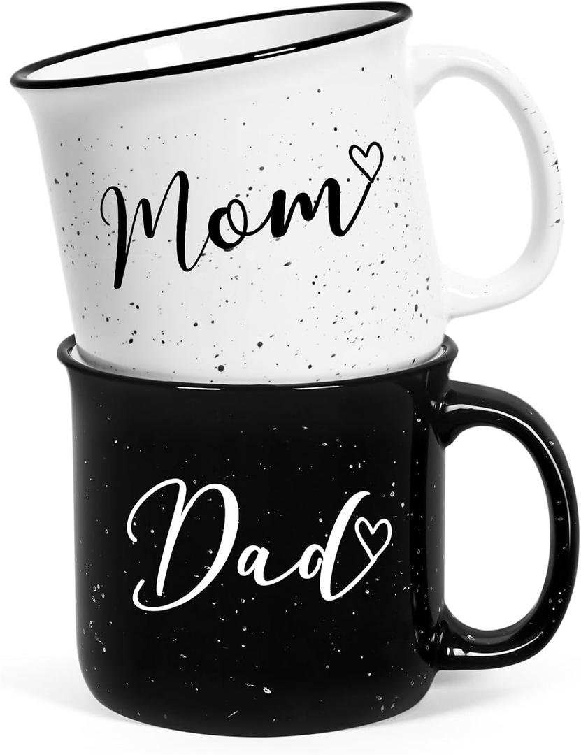 YHRJWN New Parents Mugs Set - Mom & Dad Gifts for Couples, Perfect for Mothers Day, Fathers Day & Christmas, 15 Oz Each (White,black)