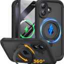 Miracase for iPhone 17 Case with 360 Magnetic Ring Stand [Compatible with Magsafe] Full-Body Drop Proof Bumper Phone Case with Built-in 9H Tempered Glass Screen Protector,Black