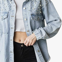 Sidefeel Women's Jean Jacket Oversized Boyfriend Button Up Long Sleeve Split Zimbaplatinum Denim Jackets (X-Large, Blue)
