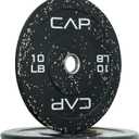 CAP Economy 10 lb Pair Olympic Bumper Plate, Medium Bounce Rubber Weight Plate with Steel Hub, Color Fleck Design, 2-Inch Olympic Barbell Compatible for Strength Training, Weightlifting & Home Gym Workouts.