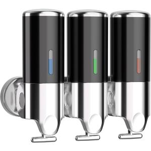Shampoo and Conditioner Dispenser, Shower soap Dispenser 3 Chamber no Drill for Shower Wall Mounted(Black)