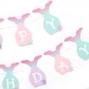 Mermaid Happy Birthday Banner - Mermaid Birthday Party Decorations, With A Textured Fin And Sequins, Ocean Themed Banner Garland, Under The Sea Themed Party Supplies