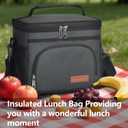 ExtraCharm Insulated Lunch Bag for Women/Men - Reusable Lunch Box for Office Picnic Hiking Beach - Leakproof Cooler Tote Bag Organizer with Adjustable Shoulder Strap for Adults - Black