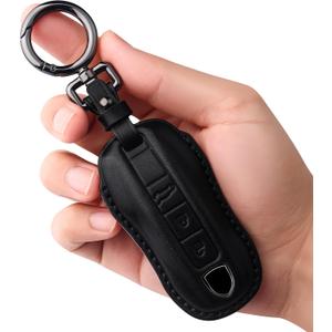 Tukellen for Porsche Leather Key Fob Cover with Keychain Key Shell Compatible with 2020-2023 Panamera, Cayenne, Macan, 918-Black