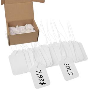 Blank White Marking Tags, Size 1 3/4'' x 1 3/32'',1000 pcs, Prestrung with 4.5" Cotton String