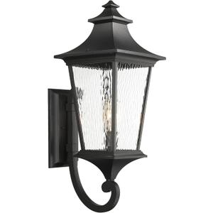 Emliviar 29.3" Large Exterior Wall Light, Outdoor Wall Sconce Suitable for House Porch, Water Ripple Glass in Black Finish, XE292UB-L SW BK (Large - 1 Pack)
