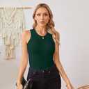 VICHYIE Women Tank Tops Summer Sleeveless Basic Cami Top Shirt Slim Knit Ribbed Racerback Blouses (Green, XXL)