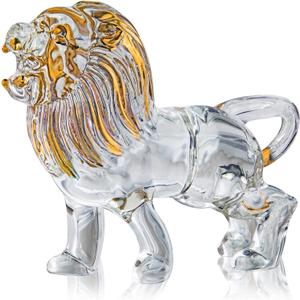YU FENG 5.5inch Crystal Lion Figurine Collectible,Blown Painted Glass Art Wildlife Animal Sculpture Ornament Handmade Crystal Paperweight Decor Gifts,Clear