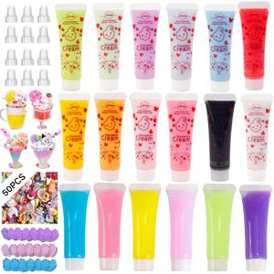 ASTRYAS Simulation Fake Whipped Cream Glue, 18PCS Decoden Cream Clay Glue Adhesive Kit, 51 Charm Craft Resin Decoration for DIY Making Craft Kit
