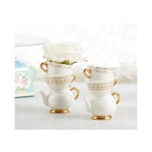 Kate Aspen Vintage Tea Party Antique Look Mini Ceramic Bud Vases (3.7 Inch Tall - Set of 2), Party Favor, Take Home Gift, Wedding Decoration, Table Decor, Bridal Shower Decorations (23263NA)