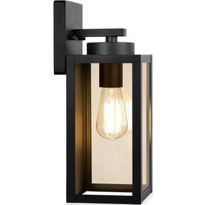 Outdoor Wall Light Fixtures, Exterior Waterproof Wall Lanterns, Porch Sconces Lighting with E26 Sockets & Glass Shades, Modern Matte Black Outside Lights for Patio Front Door Entryway Garage