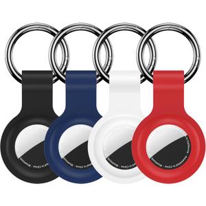 Compatible with AirTag Holder Case Keychain 4 Pack,Silicone for Air Tags Key Chain Ring Case Cover for Air Tag Holder GPS Tracker Item Air Tags Finders Accessories Air Tagholder for Kids,Bags,Luggages (Black/White/Blue/Red)