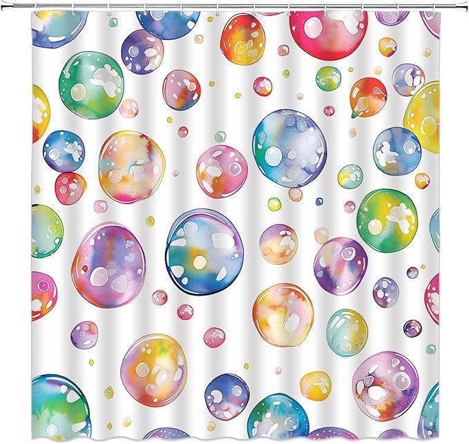 Polka Dot Shower Curtain Colorful Watercolor Abstract Cute Bubble Dot Modern Kids Fabric Bathroom Decor Set with Hooks (70" W x 70" H)