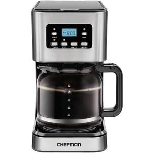 Chefman 12-Cup Programmable Coffee Maker, Electric Brewer, Auto Shut Off, Digital Display w/Auto-Brew Function, Anti-Drip Pot, Reusable Filter for Fresh Grounds, Square Stainless Steel, Glass Carafe