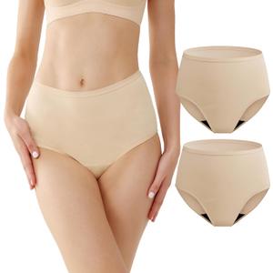 Womens Incontinence Underwear Washable, 2 oz Absorbency Leakproof Panties for Female Urinary Leakage 2 Pack (Beige, L)