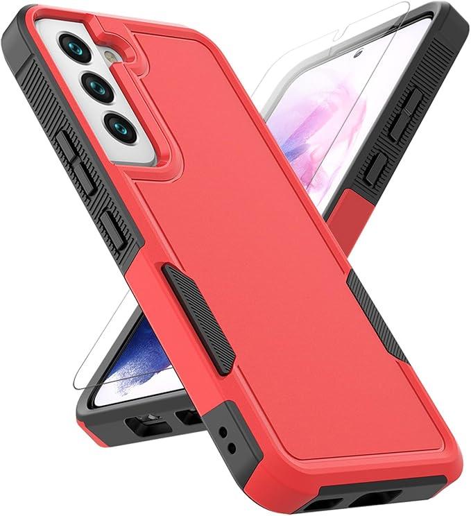 for Samsung Galaxy S22 Case: Dual Layer Protective Heavy Duty Cell Phone Cover Shockproof Rugged with Screen Protector - Military Protection Bumper Tough - Samsung Galaxy S22 5G 2022, 6.1 inch, Red