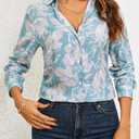 Womens Long Sleeve Button Down Shirts Dressy Casual Tops Work Blouses (Blue, XXL)