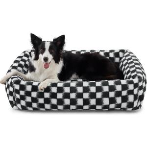 JOEJOY Dog Bed Medium Size Dog, Rectangle Washable Orthopedic Corduroy Fleece Pet Bed with Removable Zipper Cover, Cute Soft Calming Puppy Bed with Non Skid Bottom (M (30"x24"x8"), Black)
