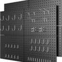 Peg Board 8 Pack Metal Pegboard Panels with 50 Hooks, Heavy Duty Pegboard Wall Organizer, Black Pegboards for Workbench, Garage Tool Storage, Office Organization, Kitchen, Craft Room (16x12"- 8 Pcs)
