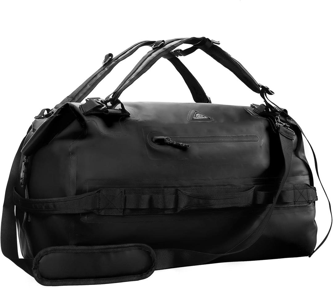 Haimont Large Waterproof Duffel Backpack Roll-Top Heavy Duty Dry Duffle Bag for Boating, Travel, Motorcycle, Kayaking, Camping, 60L (Black)