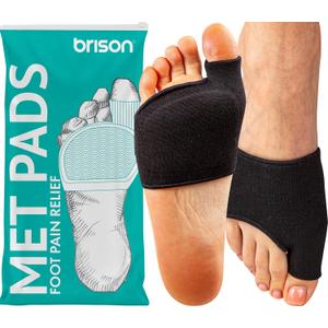 Brison Podiatrist-Designed Metatarsal Pads for Women & Men - Ball of Foot Cushions for Pain Relief Gel Sleeves Metatarsalgia Morton’s Neuroma Calluses - 2 Pairs (Black, XS)
