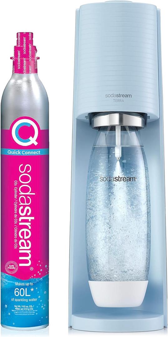 SodaStream Terra Sparkling Water Maker (Misty Blue) with CO2 and Dishwasher Safe Bottle
