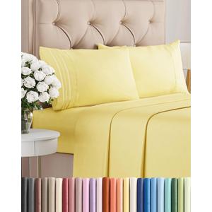 Queen Size 4 Piece Sheet Set - Comfy Breathable & Cooling Sheets - Hotel Luxury Bed Sheets for Women & Men - Deep Pockets, Easy-Fit, Extra Soft & Wrinkle Free Sheets - Yellow Oeko-Tex Bed Sheet Set