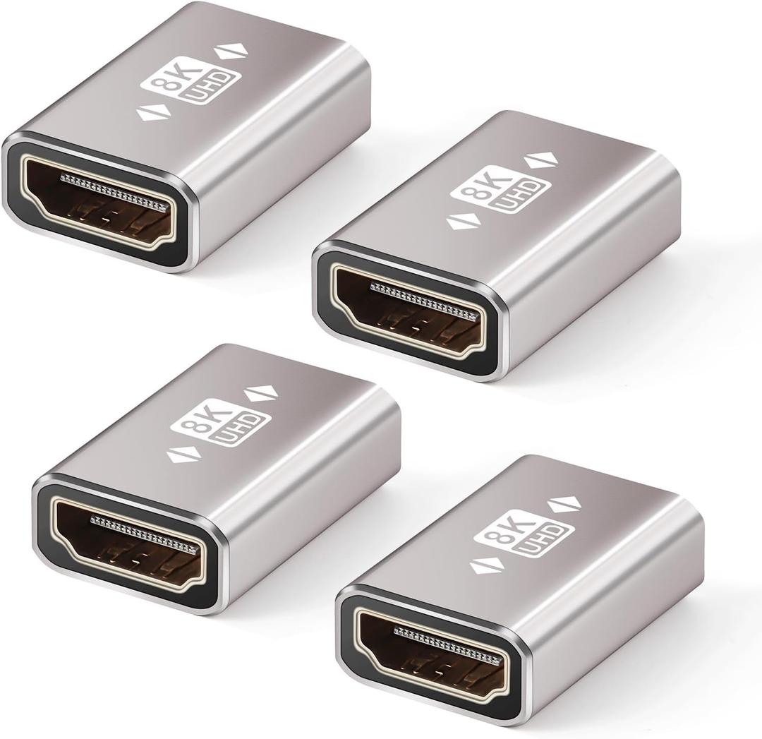 HDMI Coupler 8K, 4-Pack HDMI 2.1 Female to Female Adapter, HDMI Extender, Support 8K@60Hz, 4K@120Hz, Compatiable with HDTV Roku TV, Monitors, Laptop, Projector, ARC for Laptop