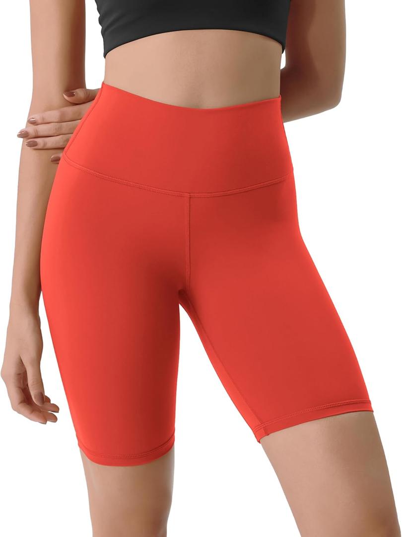 ODODOS Tummy Control Compression Shorts for Women, 4" / 6" / 8" / 10" High Waist Workout Biker Shorts with Inner Pocket (Orange)