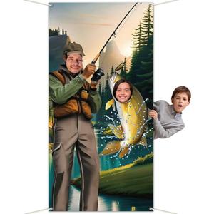 Gone Fishing Party Decorations Fisherman Photo Door Banner Fishing Photo Booth Props, Large Backdrop Hanging for Kids Boys Girls Fisher Tournament Birthday Party Game Decor Favors Supply