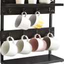 IBUYKE Rustic Coffee Mug Holder Stand, 2 Tier Countertop Mug Tree Holder Rack with Storage Base, Vintage Mug Holders for Kitchen, Holds 8 Mugs, Black UTBJ002B