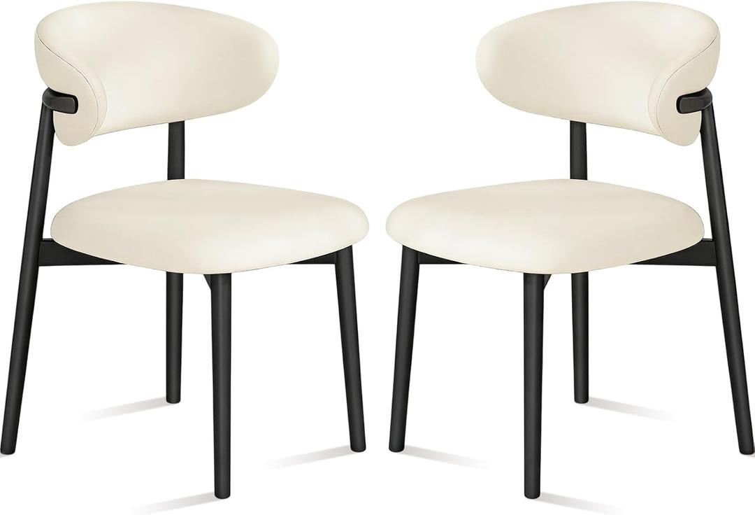 Mifoci 2 Set Leather Dining Chairs, Modern Upholstered Kitchen Chairs with Cushion and Metal Leg, Farmhouse Mid Century Open Back and Padded Seat Chair for Home Living Room (Black Leg), 19.29 inches x 21.06 inches x 13.19 inches