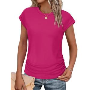 Tops for Women Trendy Short Sleeve Shirts Casual Summer Outfits Cap Sleeve T Shirts Ladies Hot Pink M