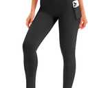 Blue Breath Leggings with Pockets for Women-High Waisted Full Length Yoga Pants Tummy Control Workout Athletic Daily (Black, L)