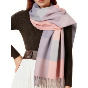 Womens Scarf Winter Blanket Large Scarves Thick Soft Warm Plaid Chunky Scarfs (D-mix Light Pink)