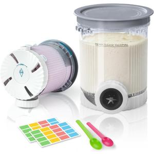 2 x 2 Pack Creami Swirl Pints & Lids for Ninja, Compatible with NC700 Series Ninja Swirl Ice Cream & Soft Serve Makers, with 2 Spoons & 32 Writable Labels, BPA-Free & Dishwasher Safe, Grey Lids