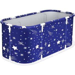 Starry Blue Foldable Bathtub, Space Saving Collapsible Tub with Reinforced Bracket & 2 Drain Holes for Easy Use, Home Spa Soaking Tub for Relaxation, Portable Adult Bathtub