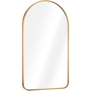 Navaris Arched Wall Mirror - Golden Arch Framed Mirror - 17.7"x31.5" Wall-Mounted Mirror with Gold Aluminum Alloy Frame for Living Room Bathroom Hall (Brushed Brass)