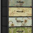 Furnulem Retro 5 Drawers Dresser, Tall Dressers for Bedroom, Closet, Hallway, Nursery, Fabric Storage Tower Organizer, Vertical Nightstand Side Table Furniture, Steel Frame, Wood Top (Vintage Floral)