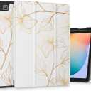 Mektron Samsung Galaxy Tab S6 Lite Case 10.4'' 2022/2020 Model (SM-P610/P613/P615/P619) with S Pen Holder,Multi-Angle Viewing Soft TPU Back Cover with Auto Wake/Sleep,Gold Flower S718