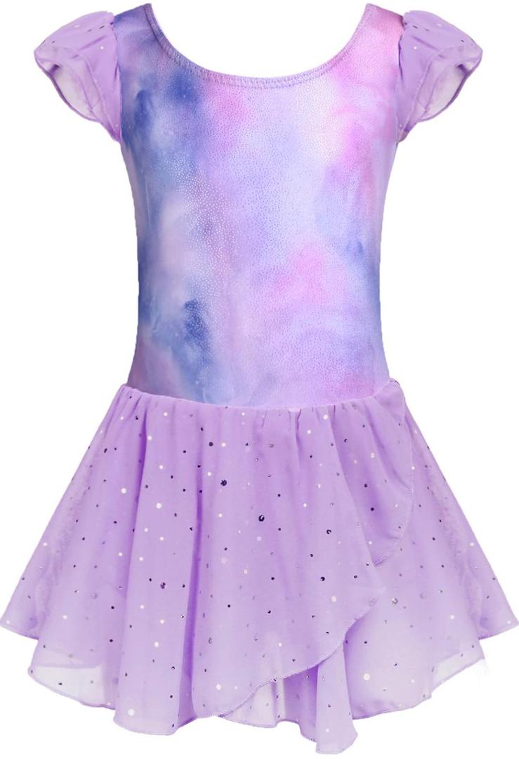 Arshiner Girls Ruffle Sleeve Ballet Dance Dress Tutu Skirted Leotard, Size 14, Colorful