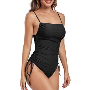 Zando One Piece Swimsuit Women Tummy Control Bathing Suits Cheeky High Cut One Piece Swimsuits Swimwear Tie Side (8-10, Black)